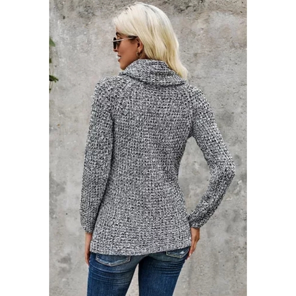 LAST ONE! Plus Size GRACELYN Gray Button Wrap Long Sleeve Sweater - Picture 2 of 6